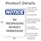 Signmission No Trespassing Without Permission OSHA Notice Sign, Aluminum, 10in W x 14in L, 2PK OS-2PACK-NS-A-1014-V-15006 - alternate 3